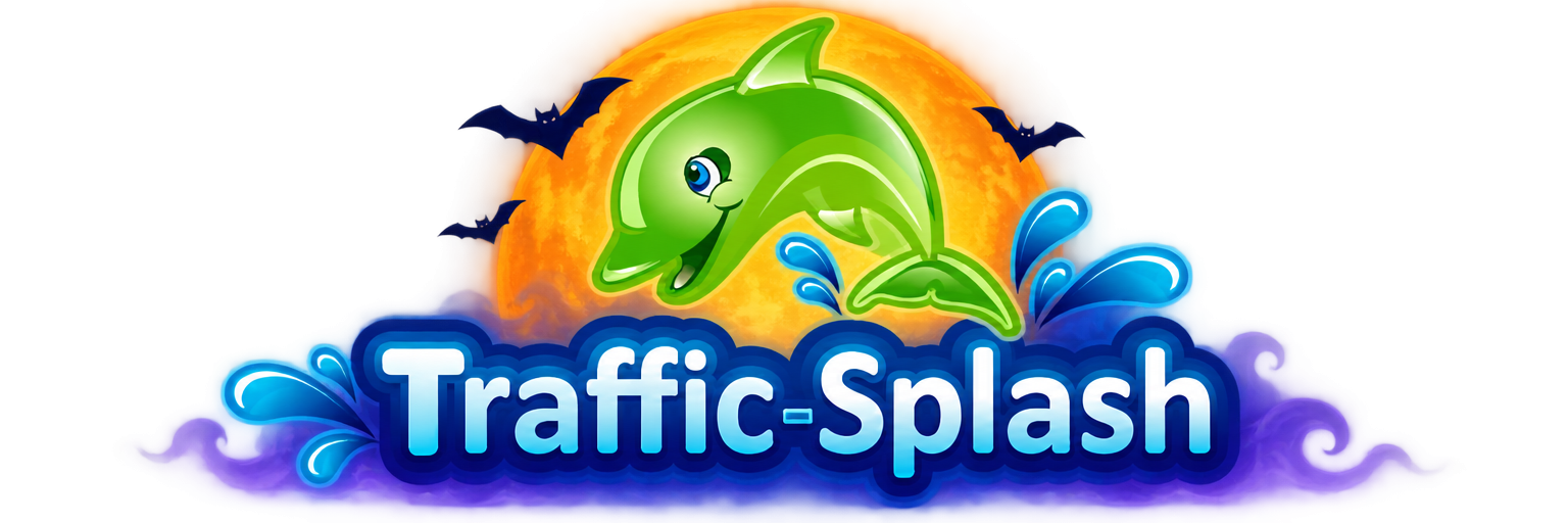 Traffic-Splash dolphin logo with Halloween moon and bats